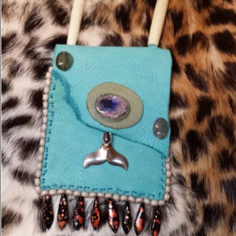 Black Opal Deerskin Leather Purse Pouch Bag Medicine, crystal, Beaded Jewelry